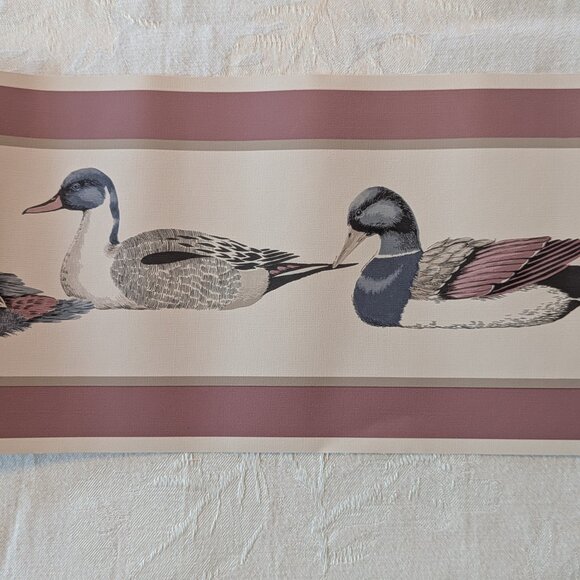 VTG Duck Wallpaper Border 3 Rolls 15yd Mallard Red Cream Canada Dry Strippable - Picture 4 of 7